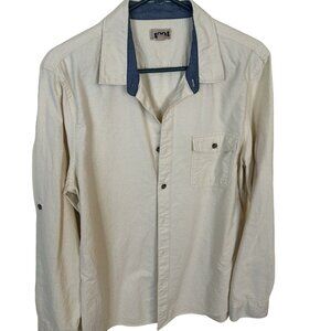 1901 Mens Long Sleeve Button Up Shirt Cream 100% Cotton Large